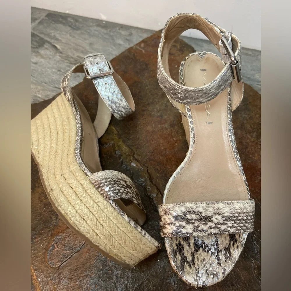 Via Spiga~Snakeskin Espadrille Wedge Sandals~Adjustable Ankle Strap~Size 7M